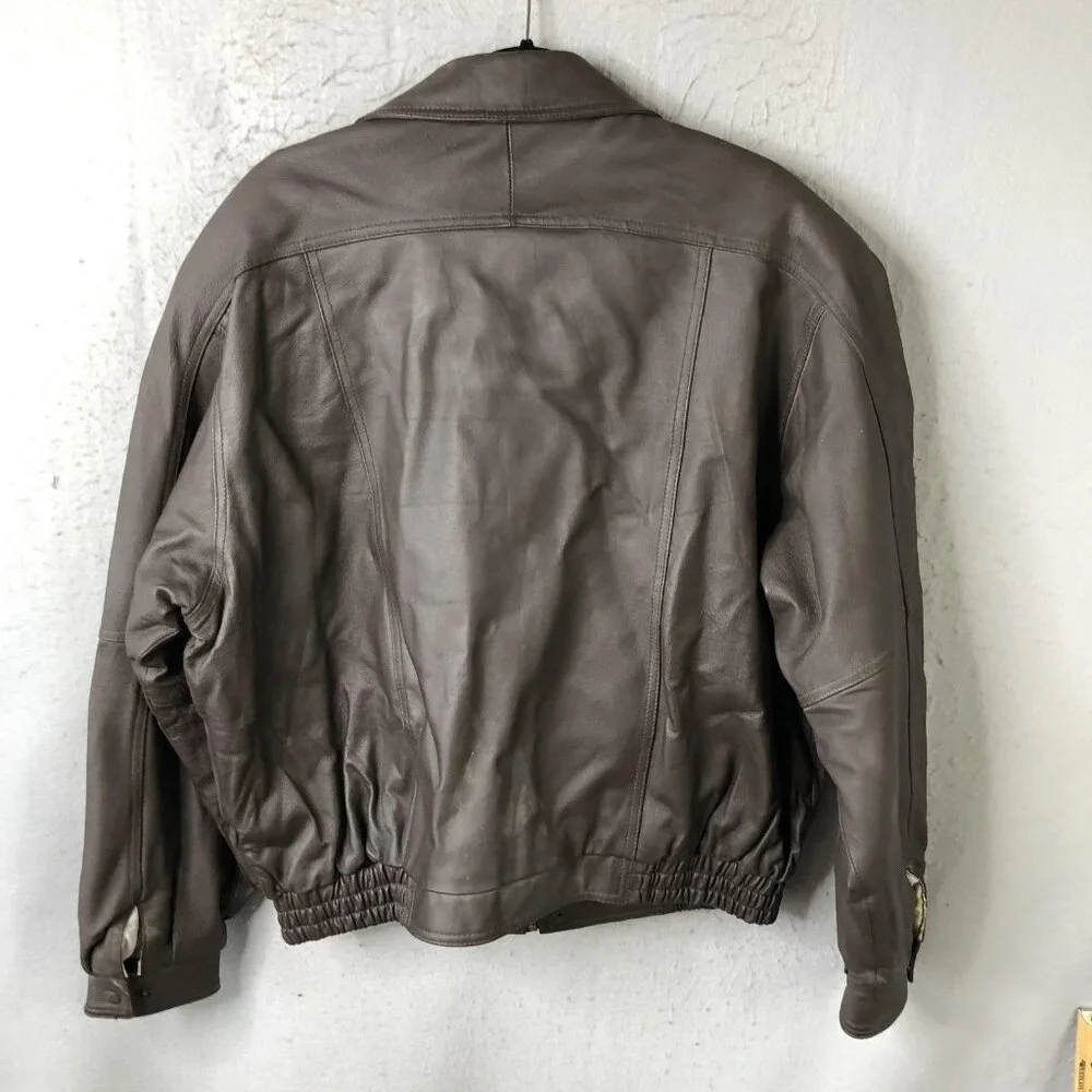 Handyman Club Of America Jacket Mens L Brown Leather Bomber Aviator Logo Retro - Picture 2 of 16